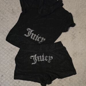 Nwt Juicy Couture Black Velour Outfit with Rhinestone Logo